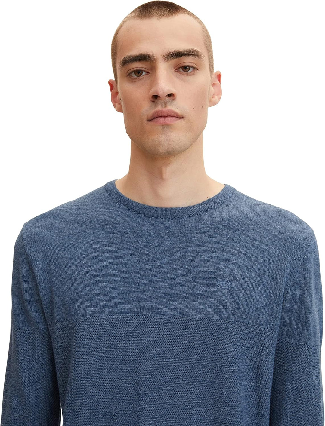TOM TAILOR Herren Strickpullover im Struktur-Mix S 30278 - China Blue Melange, S 30278 - China Blue