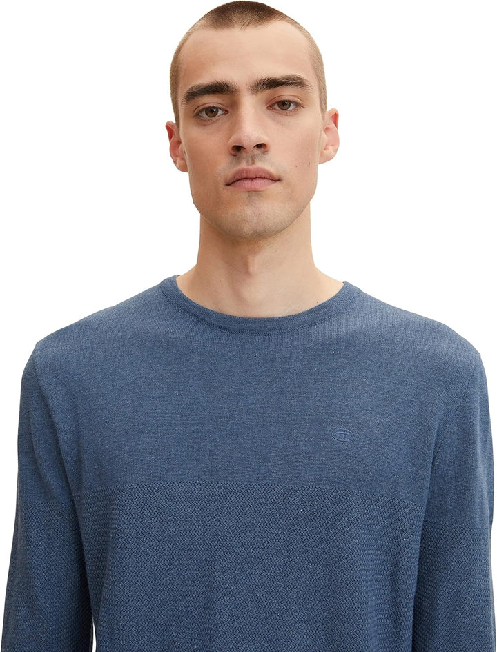 TOM TAILOR Herren Strickpullover im Struktur-Mix S 30278 - China Blue Melange, S 30278 - China Blue
