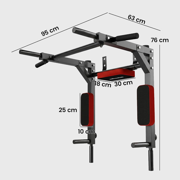 SPORTNOW Wand-Klimmzugstange 2-in-1 Dipstation bis 200 kg belastbar Rot | Profi-Klimmzug- und Dipsta