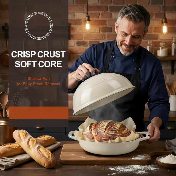 Overmont Gusseisen Topf Emaille Brotbacktopf - 5.7L Bräter Schmortopf mit Deckel und Kochbuch – für