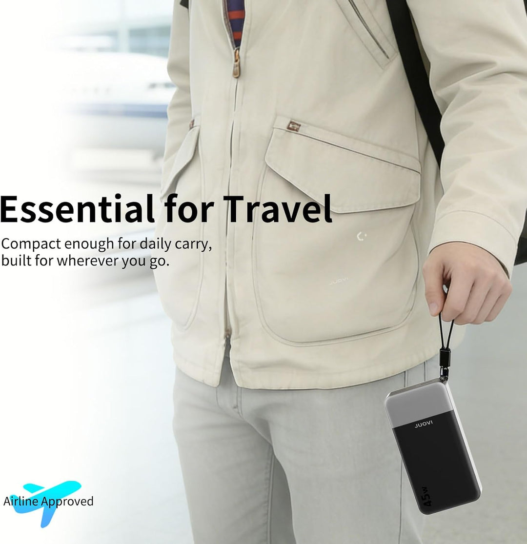 JUOVI Power Bank, 45W 20000mAh Powerbank mit USB C Kabel Schnellladung | Grosse Externe Handyakkus m