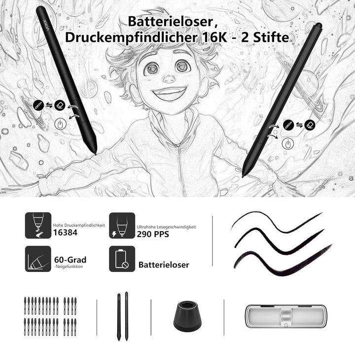 Grafiktablett mit Display mit 16384 Ebenen VEIKK Studio 16, 15,6 Zoll Drawing Tablet mit Display hat