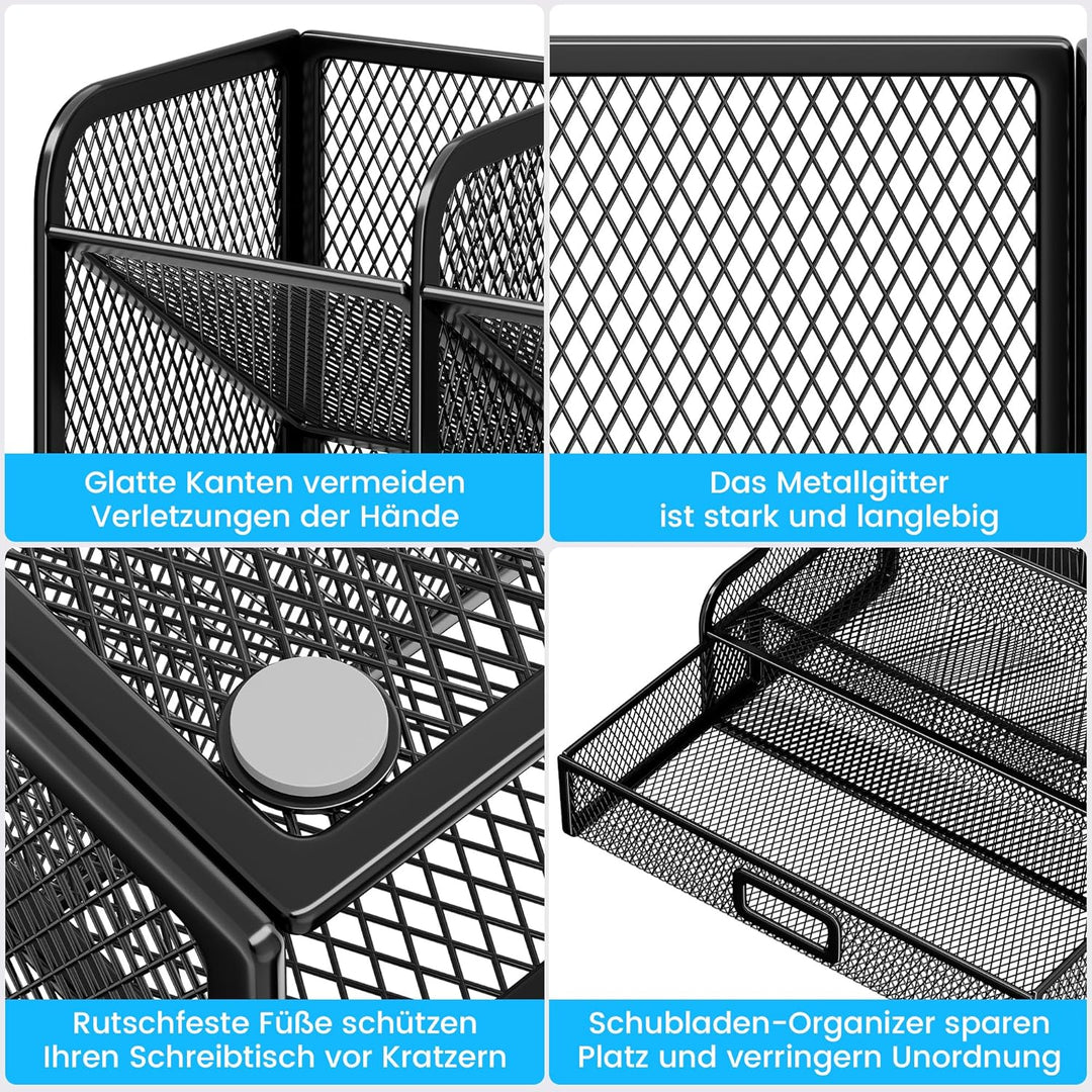 VITVITI Schreibtisch Organizer, 9 Fächer Stiftehalter mit Schublade, Netz Stifte Regal aus Metall, S