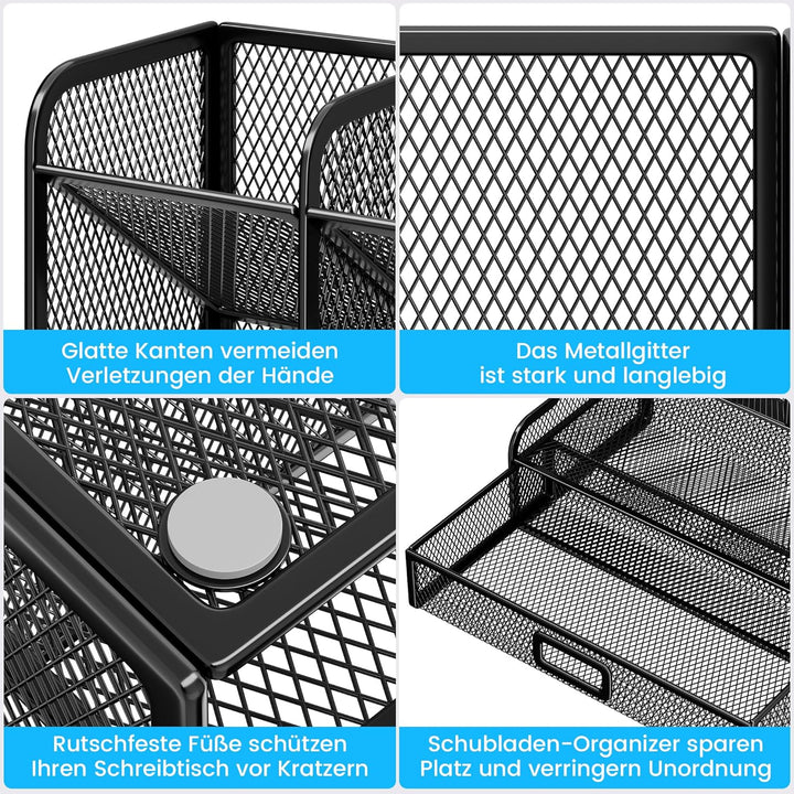 VITVITI Schreibtisch Organizer, 9 Fächer Stiftehalter mit Schublade, Netz Stifte Regal aus Metall, S
