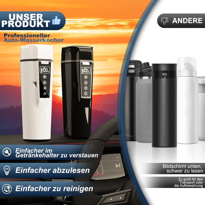 Nardea Elektrischer Wasserkocher für das Auto, 12 V/24 V, tragbarer Reisewasserkocher für LKW, Kaffe