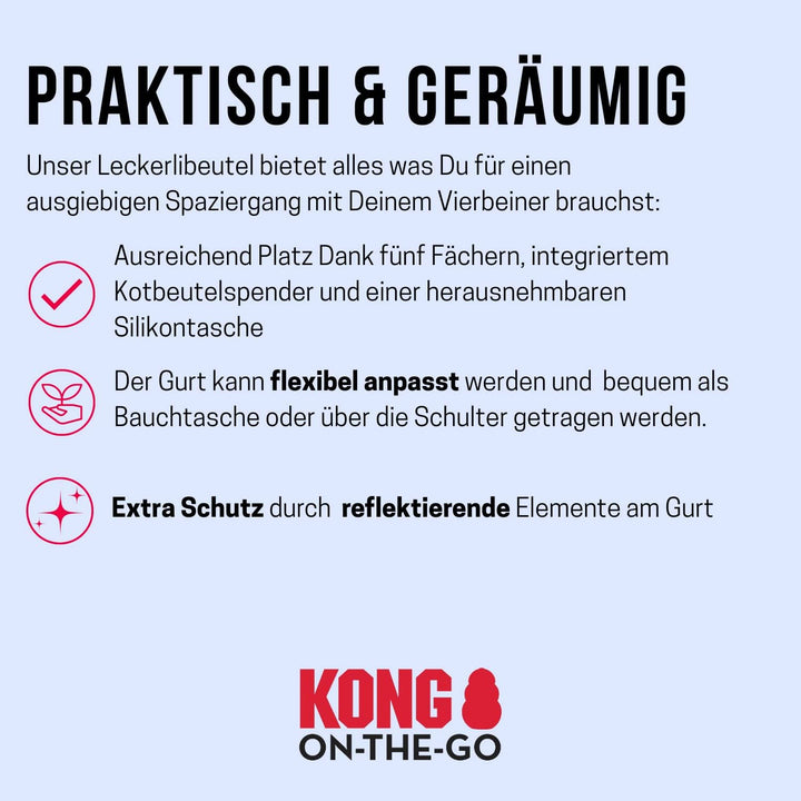 KONG Leckerlibeutel für Hunde in grau I Bauchtasche Hundetraining mit reflektierendem Gurt & Kotbeut