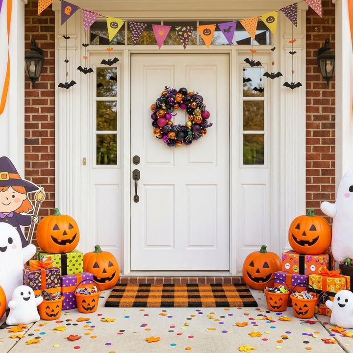 Valery Madelyn Halloween Deko, Halloween Kranz Ø 30cm, Freche Leckerbissen und bruchsichere Hallowee