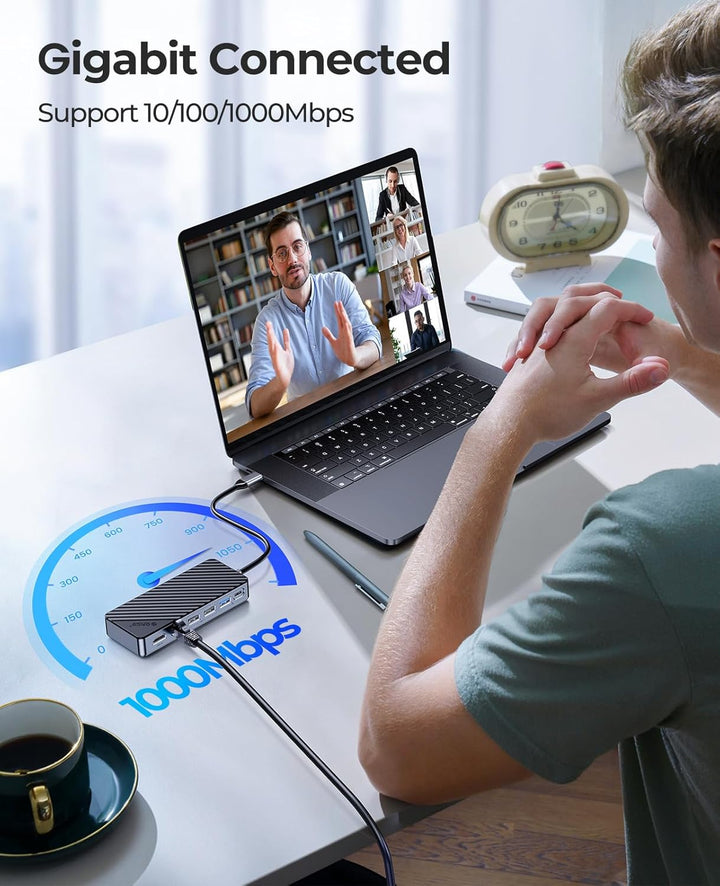 ORICO 8-in-1 USB C Docking Station mit M.2 SSD Gehäuse, USB C Hub für M.2 NVMe/SATA SSD, 10Gbps, 4K@