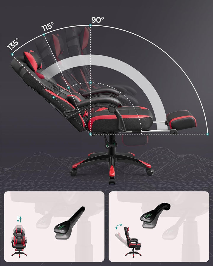 SONGMICS Ergonomischer Gamer-Sessel, Gaming-Stuhl, Bürostuhl, mit Teleskop-Fussstütze, verstellbare