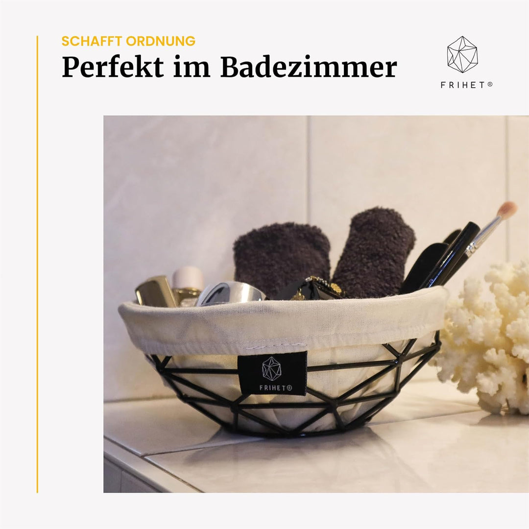 FRIHET 2-in-1 Brotkorb modern | Obstschale | Metall | 2er Set | waschbare Einlage aus 100% Baumwolle