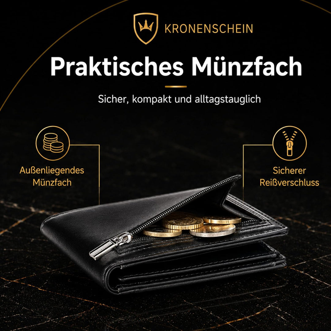 Kronenschein® Slim Wallet mit Münzfach &amp; RFID Schutz I Geldbörse Herren &amp; Damen klein I Portmonee mi