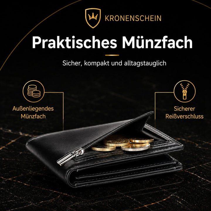 Kronenschein® Slim Wallet mit Münzfach &amp; RFID Schutz I Geldbörse Herren &amp; Damen klein I Portmonee mi