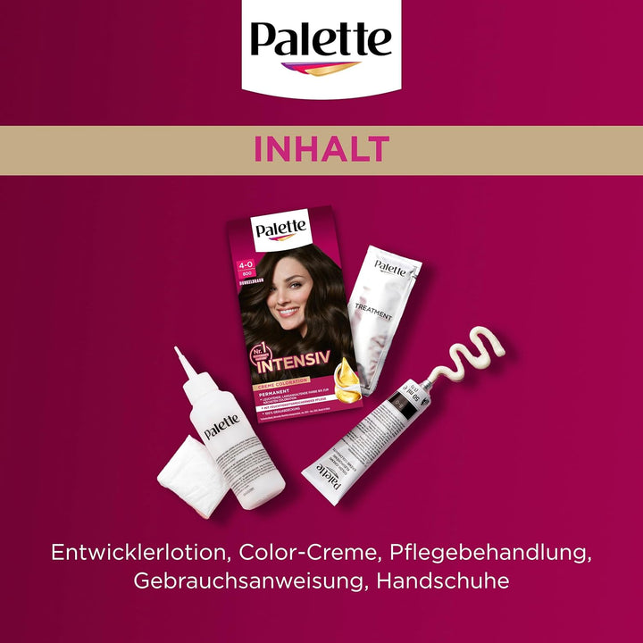 Palette Intensiv Creme Coloration 4-0/800 Dunkelbraun (2 x 115 ml), permanente Haarfarbe für leuchte