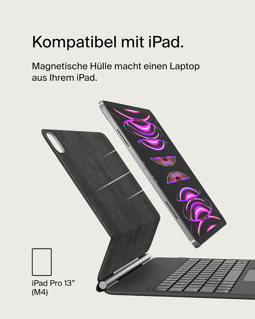 Belkin Pro Bluetooth-Tastatur mit Hülle und magnetischem Ständer, iPad Tastatur, Multi-Gesture-Steue