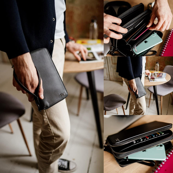 Berliner Bags Premium Brieftasche Dallas aus Leder mit RFID-Schutz, XL Geldbörse für Herren - Schwar