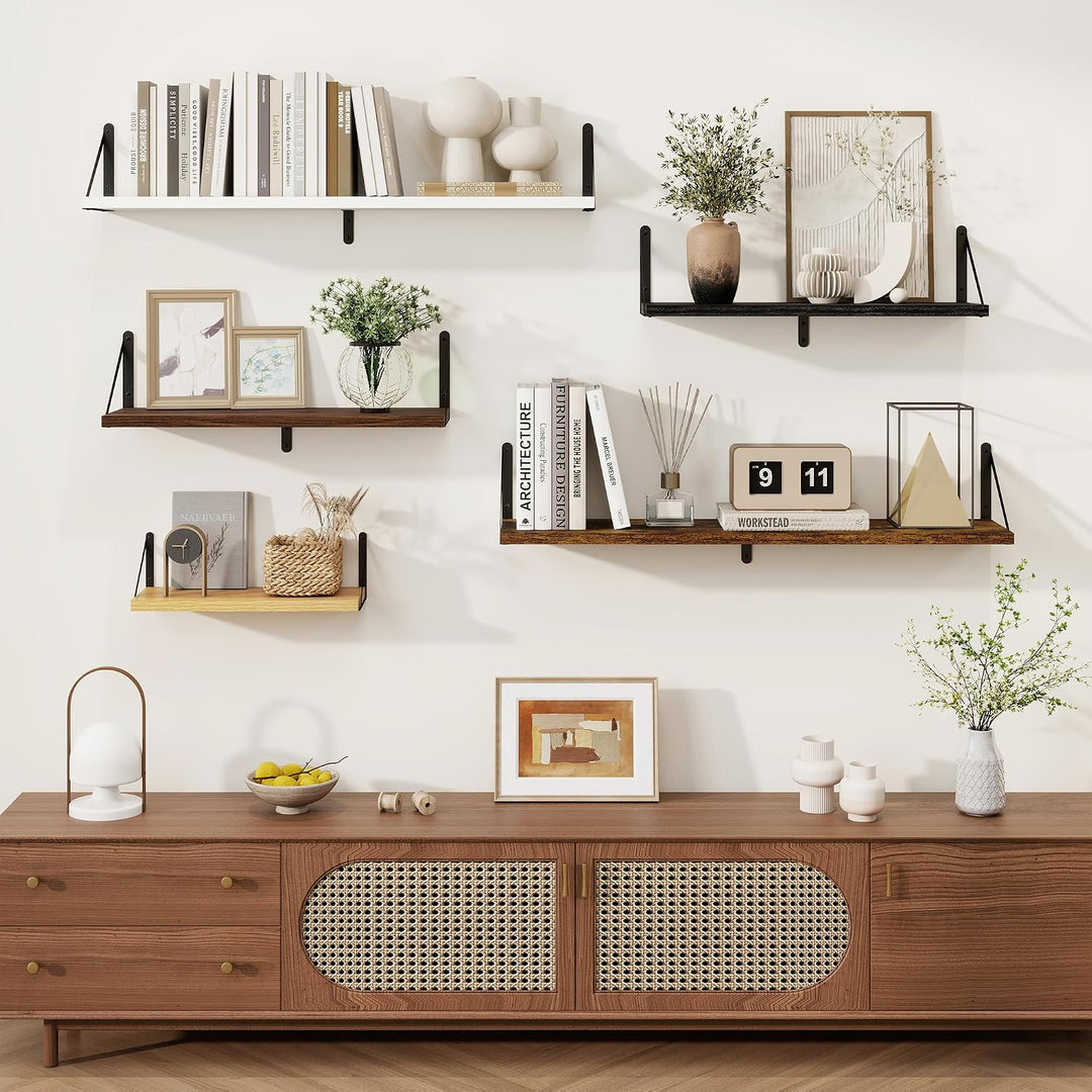 Feihorrm 3er Set Bücherregal, Wandregal Dunkel Braun, Regal 60cm Breit | Wandregal Holz, Bücherregal
