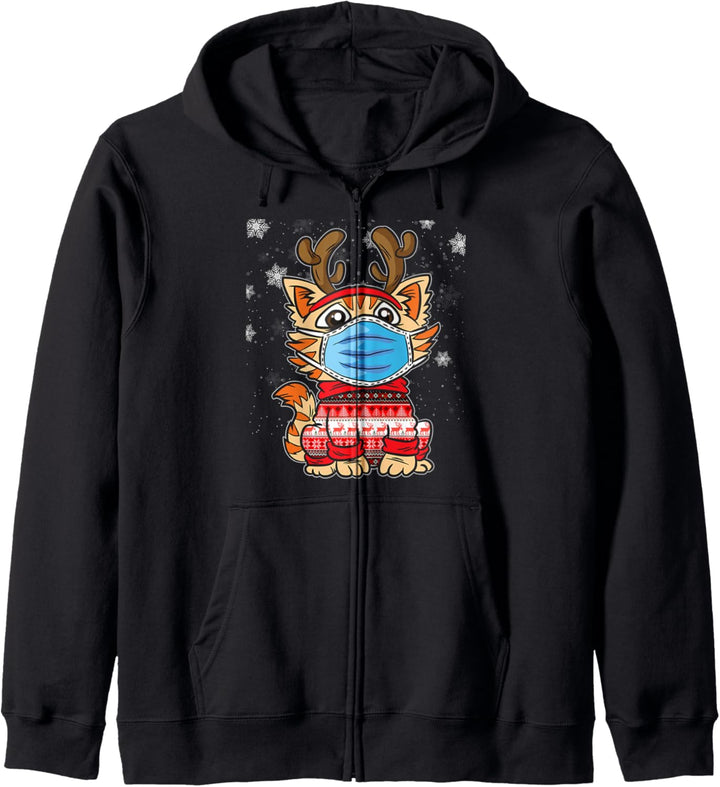 weihnachtliche Katze mit Rentierohren und Weihnachtspulli Kapuzenjacke
