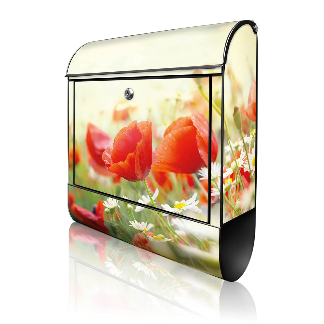 banjado® Design Briefkasten mit Motiv Kamille Und Mohn 39x47x14cm &amp; 2 Schlüssel - Briefkasten Stahl