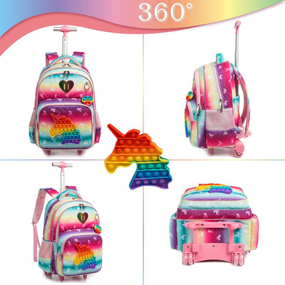 HTgroce Schulranzen Mit Rollen Rollrucksack Schulranzen mit Rollen für Mädchen Pop it Rucksack mit L