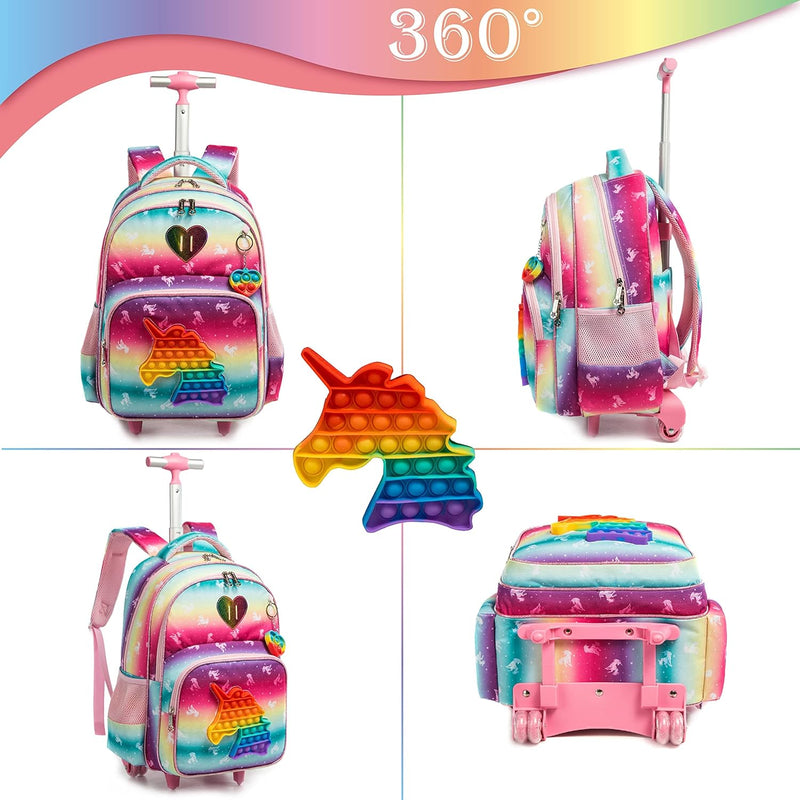 HTgroce Schulranzen Mit Rollen Rollrucksack Schulranzen mit Rollen für Mädchen Pop it Rucksack mit L