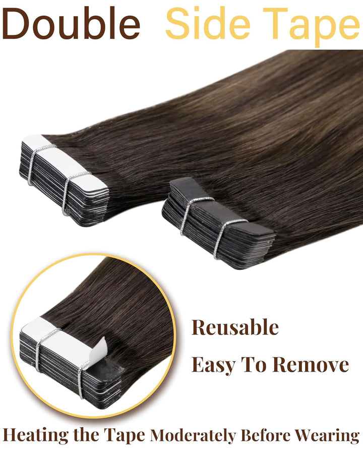 Hetto Echthaar Tape in Extensions Balayage Braun Tape Haarverlangerung Remy Echthaar Tape in Extensi