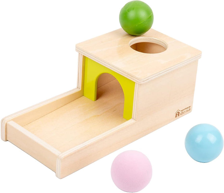 Adena Montessori Objektpermanenz Box mit Tablett, DREI Bällen, Montessori-Spielzeug für Babys ab 6–1