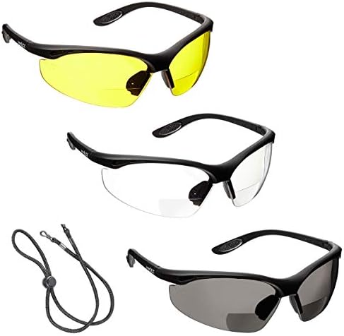 voltX 3 x Constructor' BIFOKALE Schutzbrille mit Lesehilfe (+1.5 Dioptrie klare, gelbe & rauchgraue