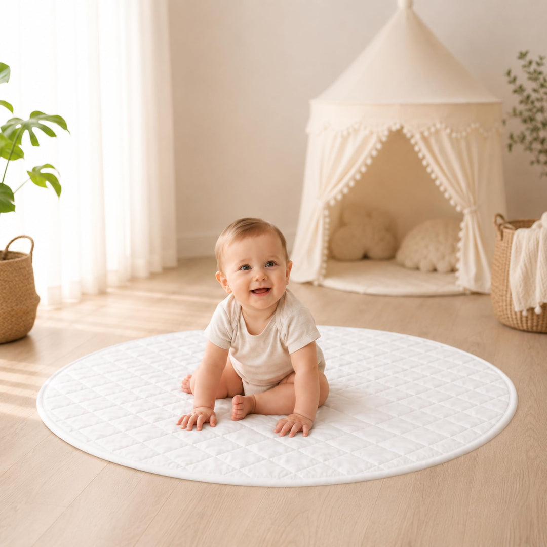 runde Spielmatte 110cm [1cm dick] weiche Spieldecke für Kinder| gepolsterte Bodenmatte für Spielzelt