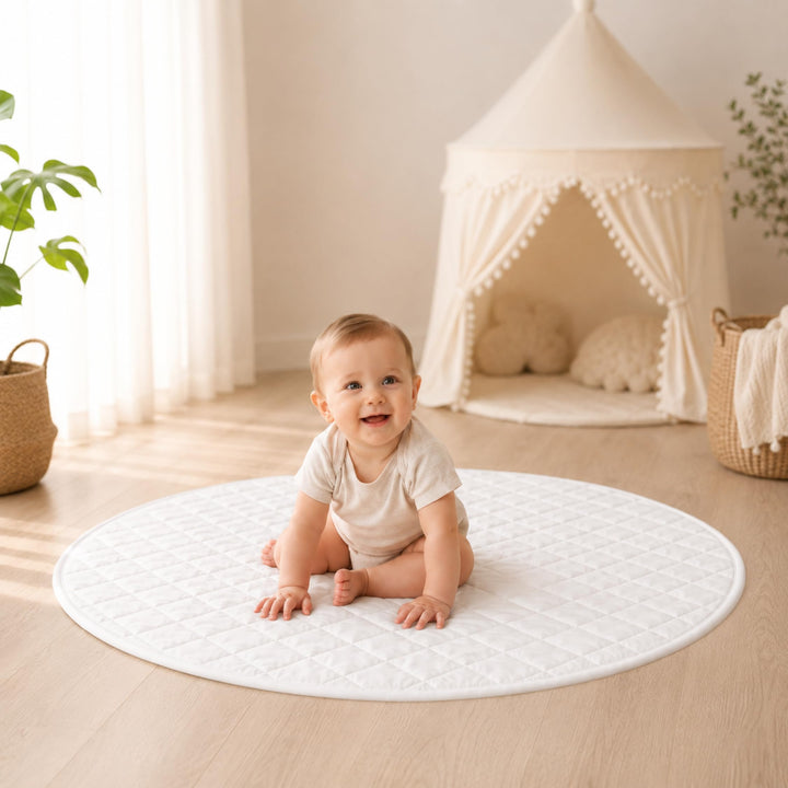 runde Spielmatte 110cm [1cm dick] weiche Spieldecke für Kinder| gepolsterte Bodenmatte für Spielzelt