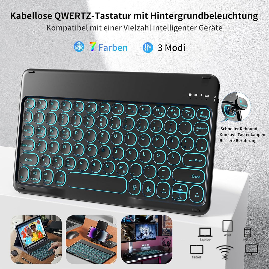 Hülle mit Tastatur Kompatibel mit iPad Air 6./ 5./ 4. Generation 11 Zoll M2/10,9 Zoll, 7 Farbige Bel