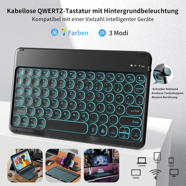 Hülle mit Tastatur Kompatibel mit iPad Air 6./ 5./ 4. Generation 11 Zoll M2/10,9 Zoll, 7 Farbige Bel