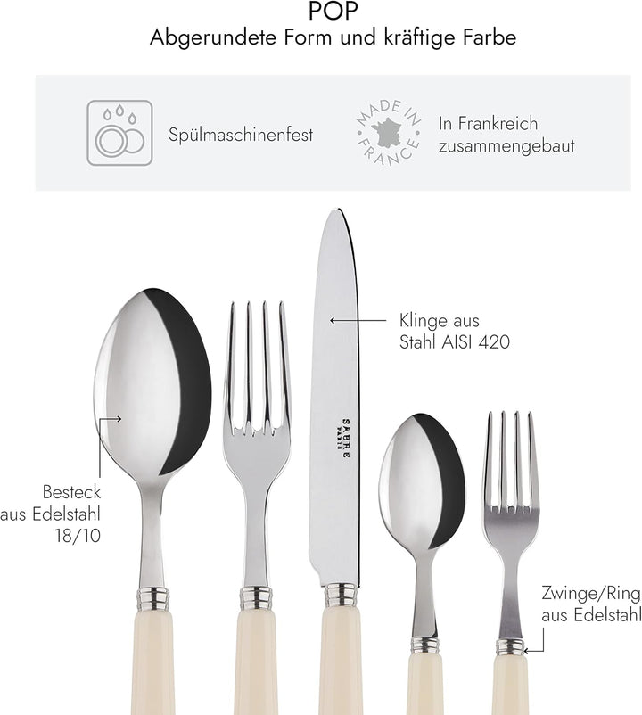 SABRE PARIS - Tafelbesteck-Set, 5-teilig - Pop - Messer, Gabel, Esslöffel, Teelöffel &amp; Kuchengabel -