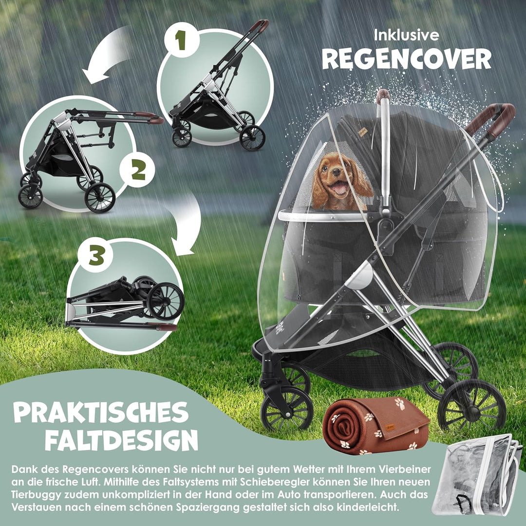 LOVPET® Hundewagen 3in1 Hundebuggy Hundebox Transporttasche 360° Grosse Räder Faltbar klappbar Haust