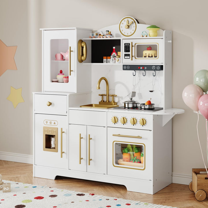 Kinderküche Holz, Spielküche für Kinder, Kinder Küche mit Herd Backofen Spüle Mikrowelle, Küchenspie