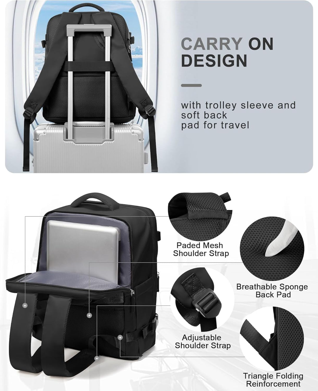 BJLFS Ryanair Handgepäck 40x20x25 Klein Reiserucksack Handgepäck Flugzeug Unter Sitz Handgepäck Tasc