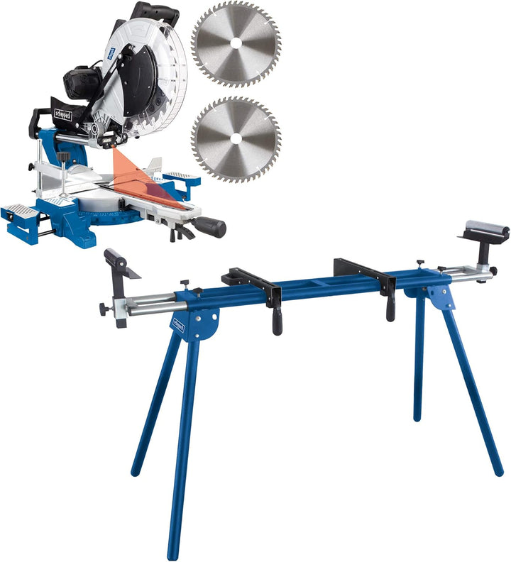 Scheppach HM140L | Kapp- und Gehrungssäge | Zugfunktion | inkl. Untergestell UMF2000 | 2000 Watt | 3