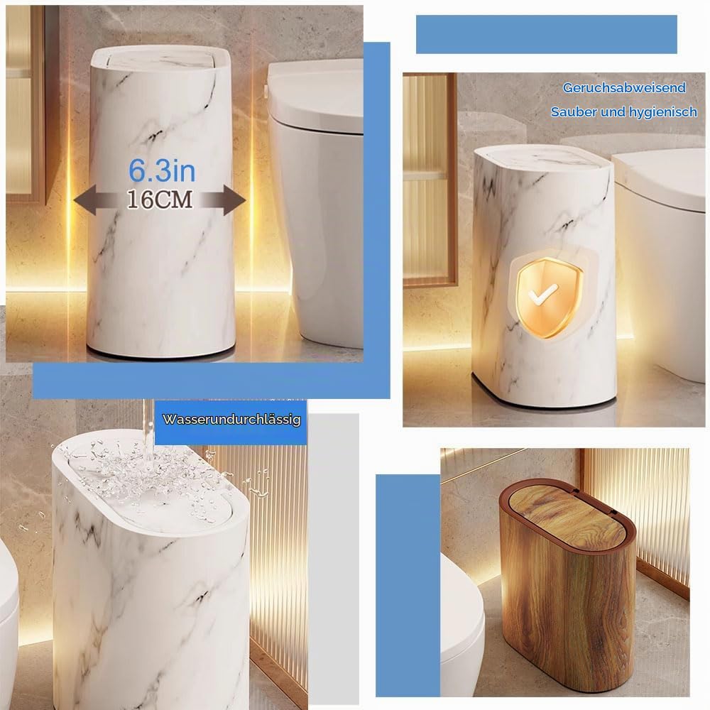12L Mülleimer Bad,Mülleimer Küche,Schmaler Mülleimer Mit Deckel Mülleimer Geruchsdicht Pop-Up Deckel