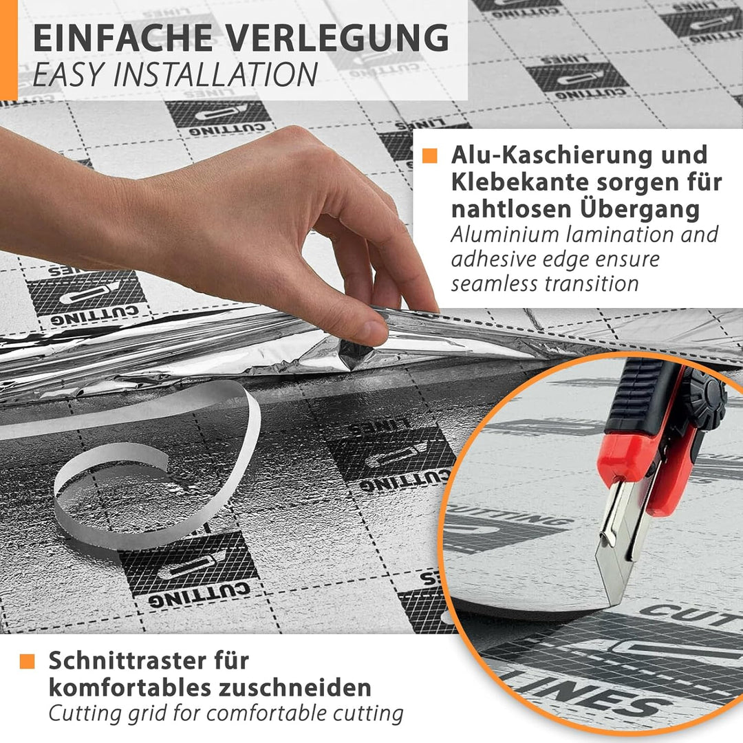 48m² Trittschalldämmung 3mm mit AquaStop, Verlegeunterlage für Parkett &amp; Laminat, Heizfilm-Unterlage