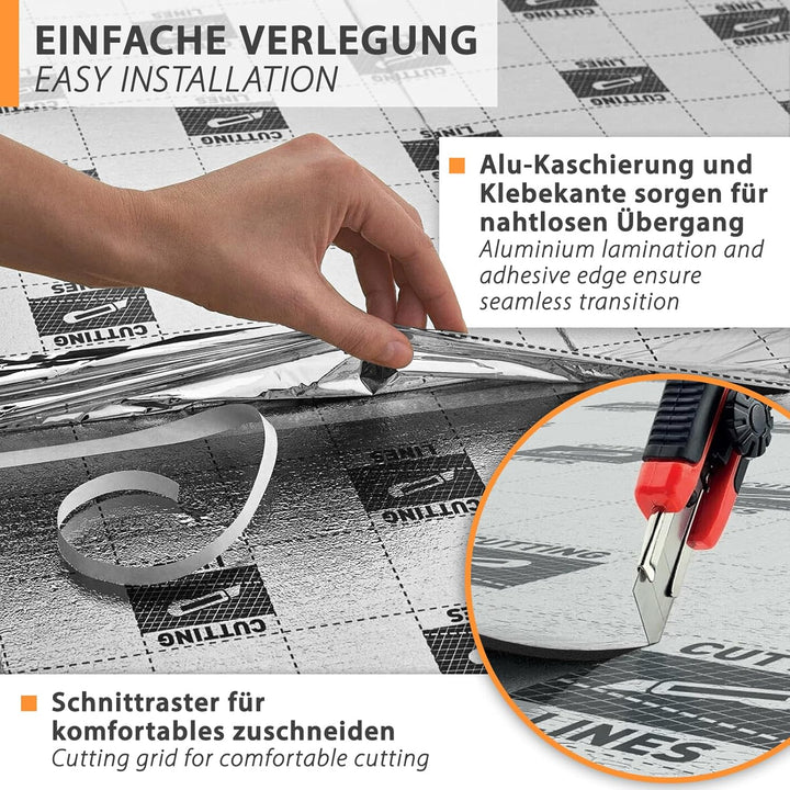 48m² Trittschalldämmung 3mm mit AquaStop, Verlegeunterlage für Parkett &amp; Laminat, Heizfilm-Unterlage