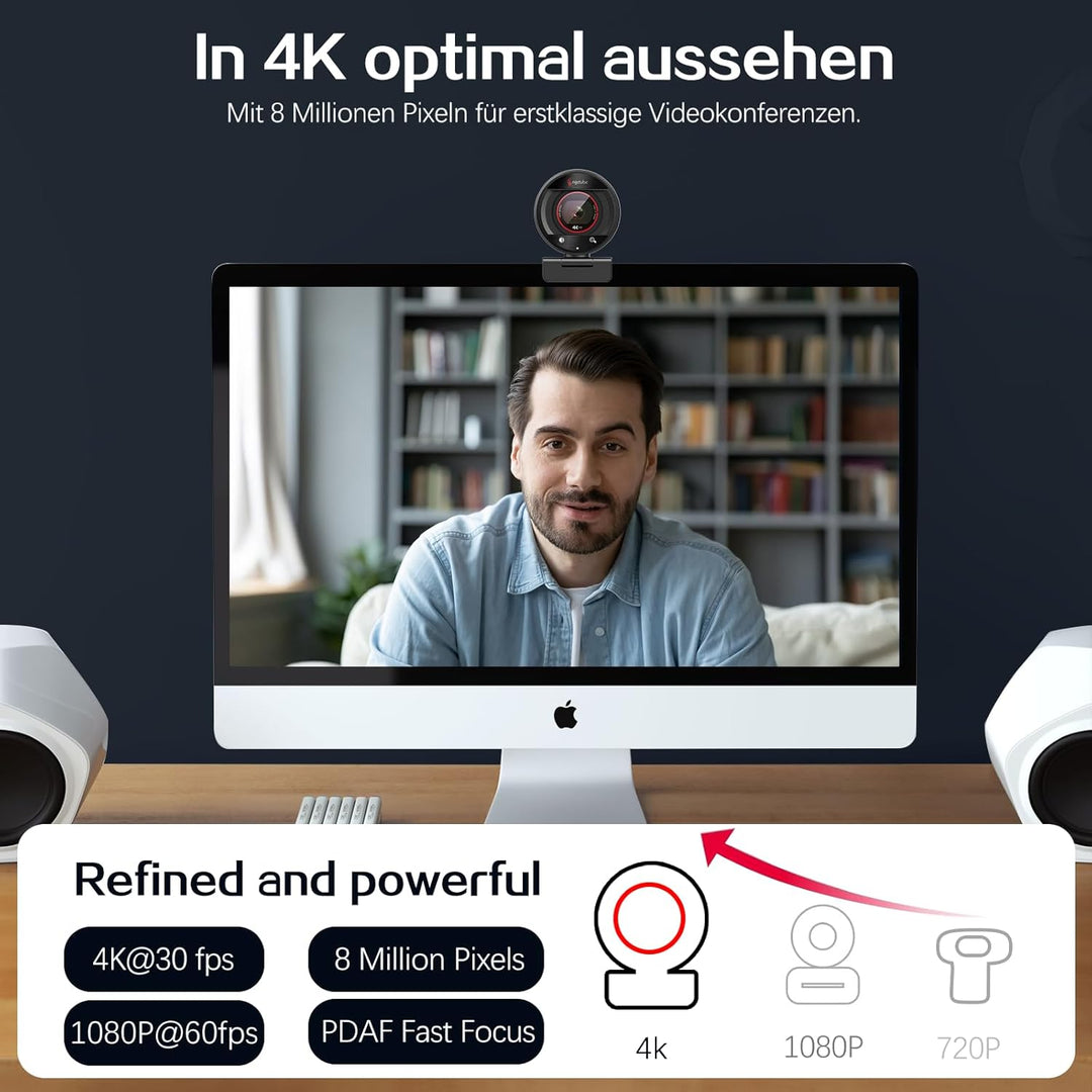 Angetube 4K Webcam für PC, 1080P@60FPS Streaming-Kamera mit PDAF Autofokus, AI Rauschunterdrückung,