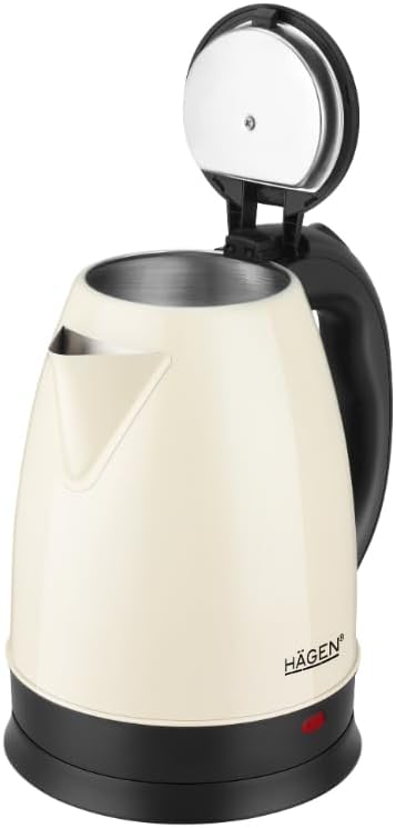 Hagen, Kompakter elektrischer Wasserkocher aus Edelstahl, Elegantes Design, 360° Basis, Kapazität 1,