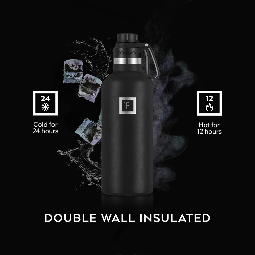 IRON °FLASK Edelstahl Trinkflasche mit 3 Deckel - Auslaufsicher Thermosflasche - Metall Wasserflasch