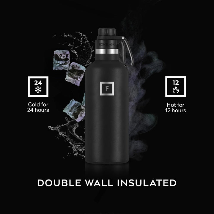 IRON °FLASK Edelstahl Trinkflasche mit 3 Deckel - Auslaufsicher Thermosflasche - Metall Wasserflasch