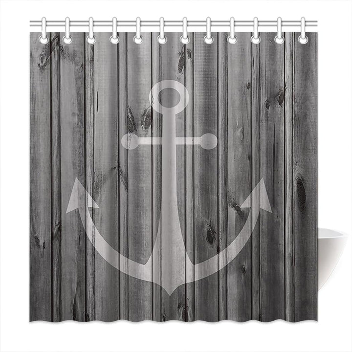 Rustikaler Grauer Anker Holz Duschvorhang Badezimmer Dekorative 180 x 200 cm H180 x B200 cm (1er Pac