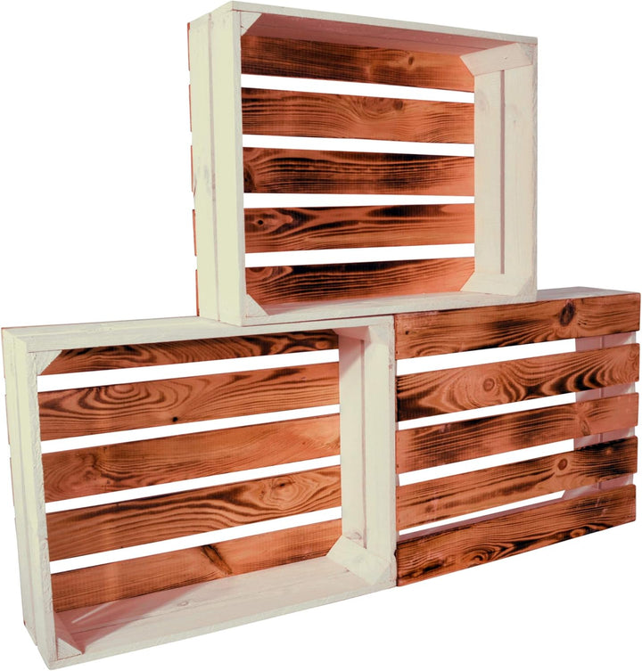 3 Set Holzkiste Grete 50x40x15cm - Geflammt Weiss Dekokiste Weinkiste 50x40x15cm Weiss Geflammt 3, 5