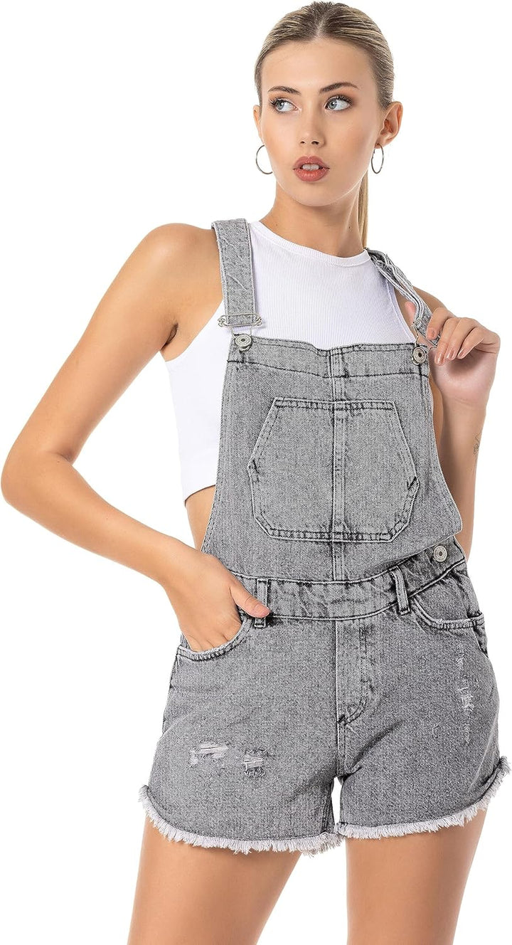 Red Bridge Damen Shorts Kurze Hose Overall Latzhose Jeanshose 31W Grau, 31W Grau