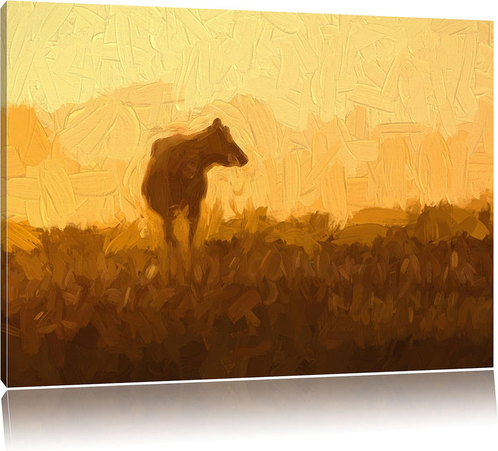 Pixxprint fressende Kuh auf der Weide als Leinwandbild/Grösse: 100x70 / Wandbild/Kunstdruck/fertig b