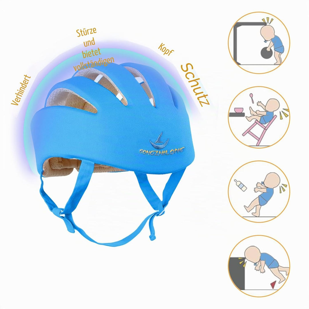 IULONEE Baby Helm Kleinkind Schutzhut Kopfschutz Baumwolle Hut Verstellbarer Schutzhelm Blau, Blau
