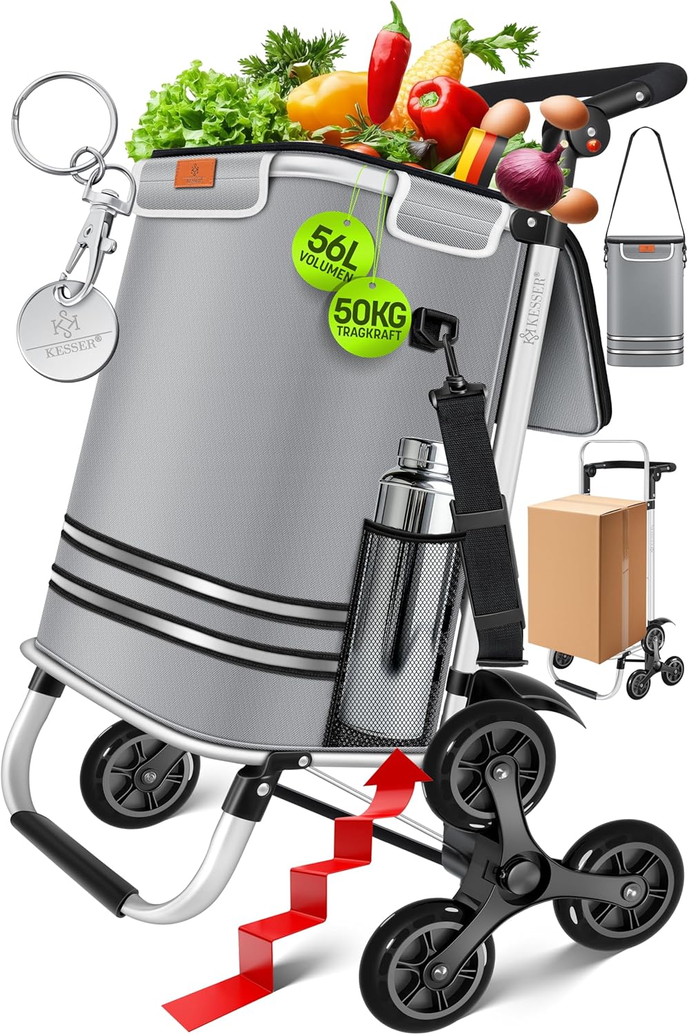 KESSER® Einkaufstrolley Treppensteiger mit Kühlfach klappbar mit 56L Kapazität und belastbar bis 50k