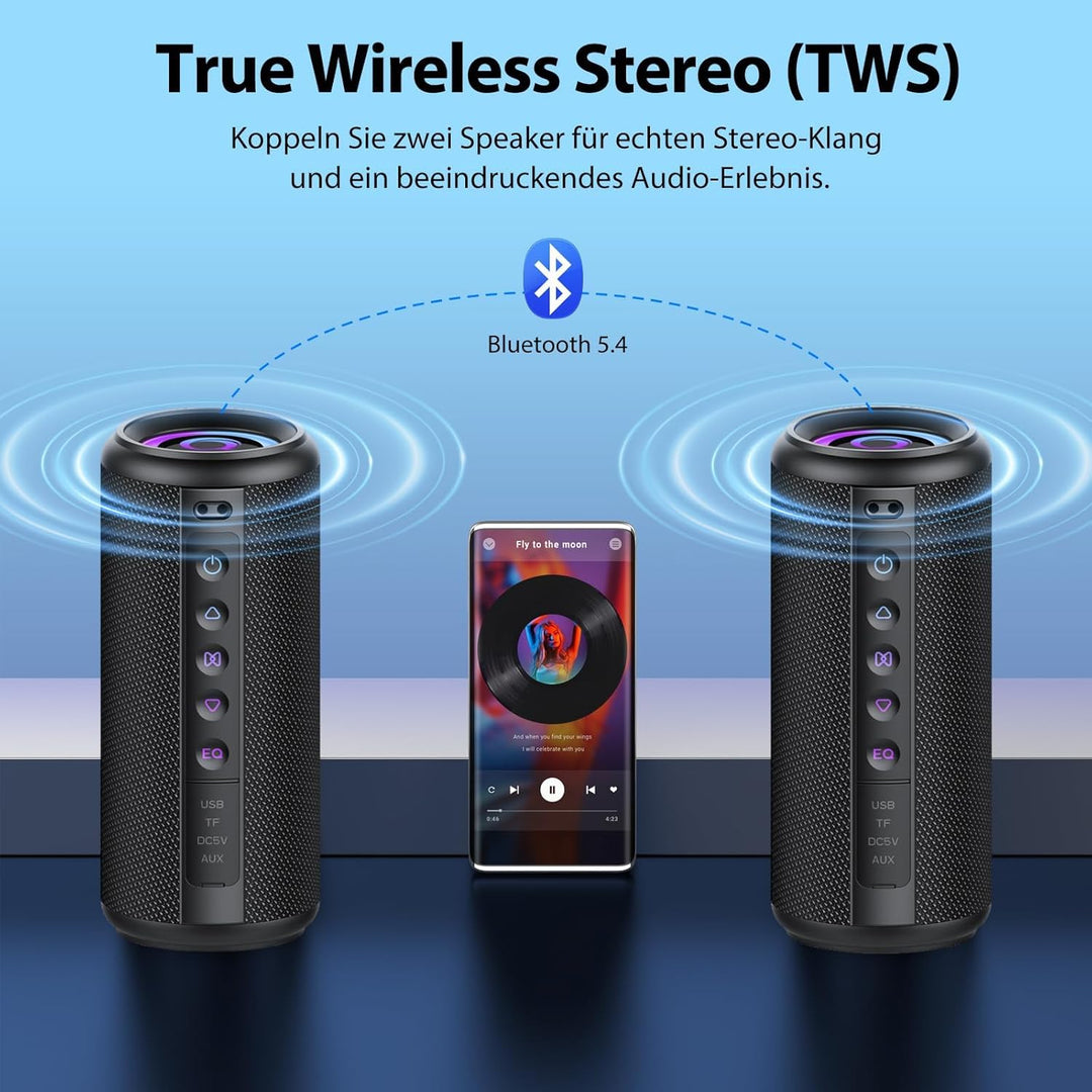 Bluetooth Lautsprecher, 2026 Musikbox Bluetooth 5.4 mit RGB Lichter, Tragbarer Lautsprecher Freispre